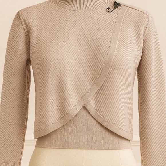 Express Taupe Wrap-Front Knit Sweater – Women’s M - Picture 1 of 3